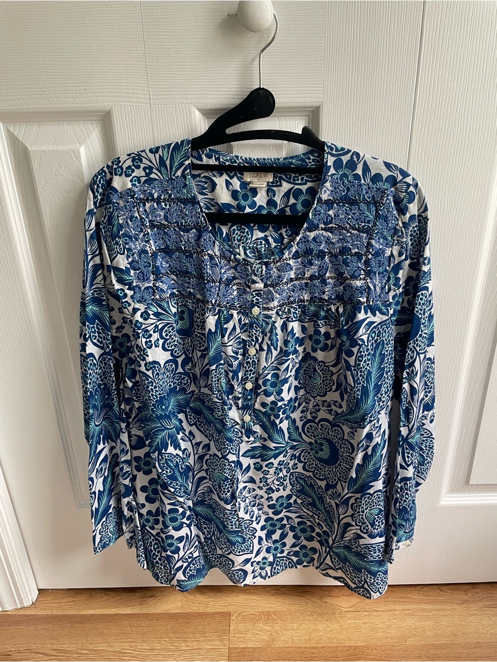 J. Crew Blue Floral Peasant Blouse